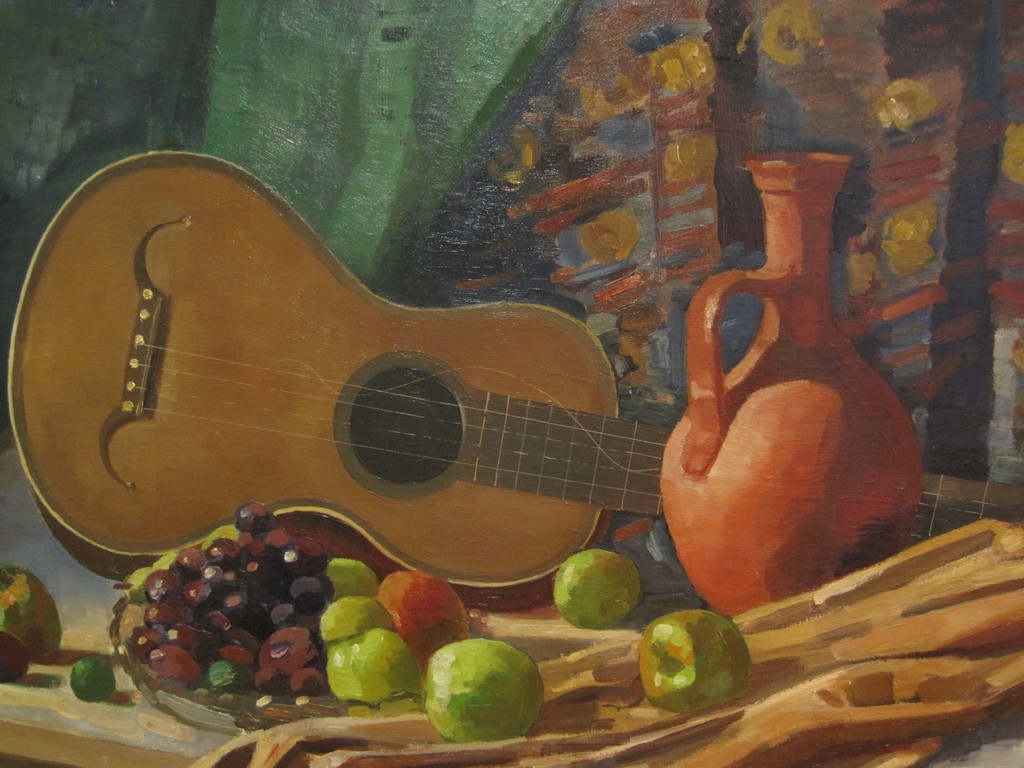 Jo Voskuil 1897-1972 olieverf "stilleven met gitaar" 1941  verkocht voor € 100!