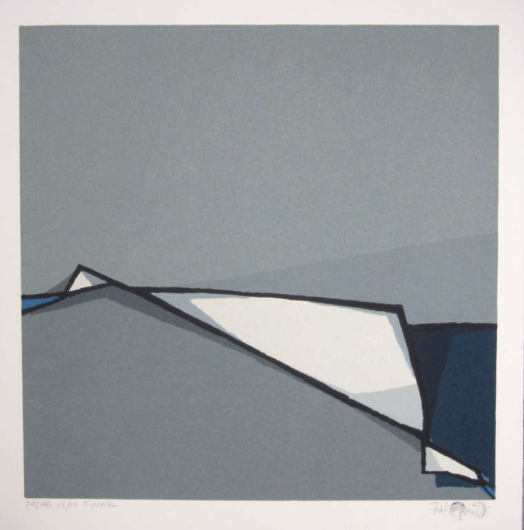 Fon Klement, boardsnede uit 1985 titel: Paysage. beeldformaat 50 x 50 cm. kopen? Bied vanaf 125!