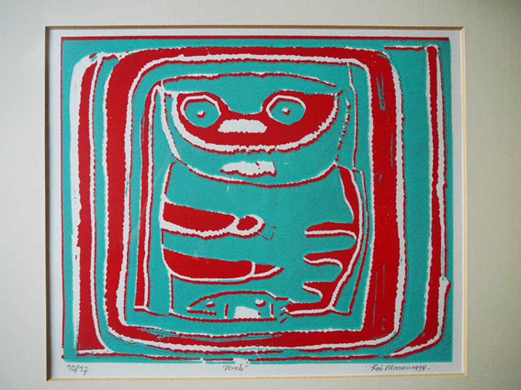 Rob Morren: 'Krab' (linosnede 1994) verkocht voor € 65!