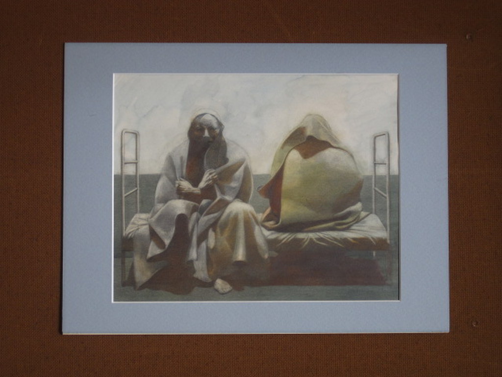 Intrigerend vroeg (1977) Aquarel "Man op bed" van Jan Bouman (1945-) gesigneerd  kopen? Bied vanaf 1!
