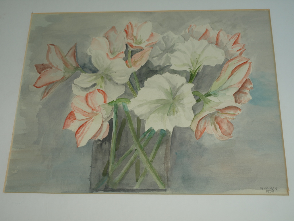 G. Vooren: Aquarel – Stilleven met bloemen – Gesigneerd & ingelijst, 1989 kopen? Bied vanaf 1!