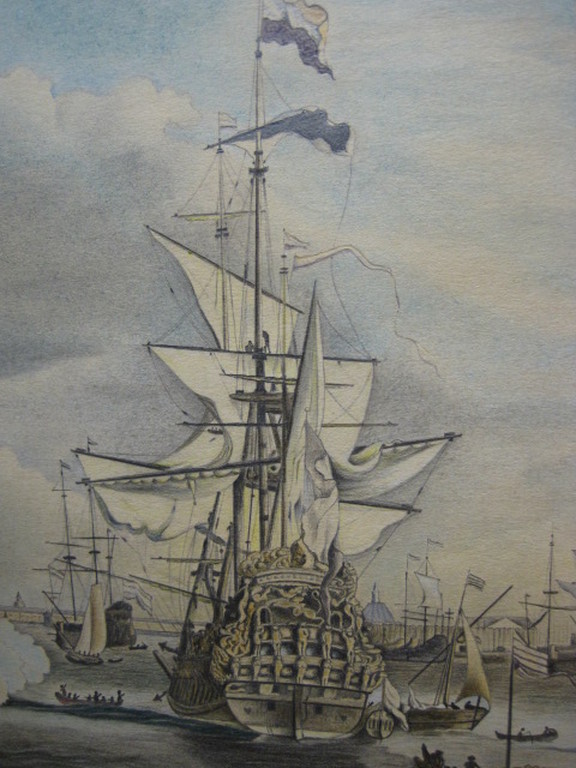 oude aquarel "VOC schip de Amsterdam op het IJ met Schreierstoren"   kopen? Bied vanaf 1!