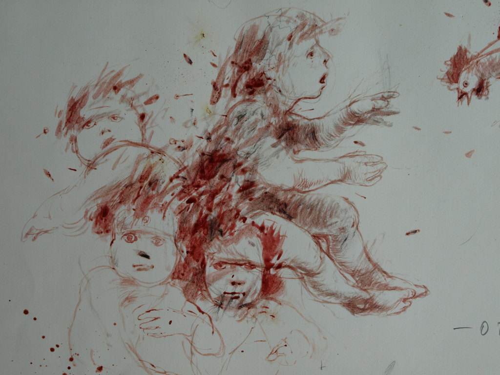 Onduidelijke signatuur : Tekening, Ondergang van de kinderen – Ingelijst – 1979 kopen? Bied vanaf 1!
