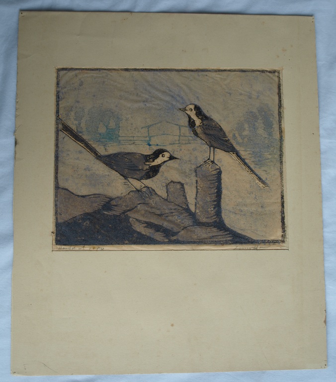 Louis Haver : Houtsnede , 2 Vogels – Gesigneerd – ca 1950 kopen? Bied vanaf 35!