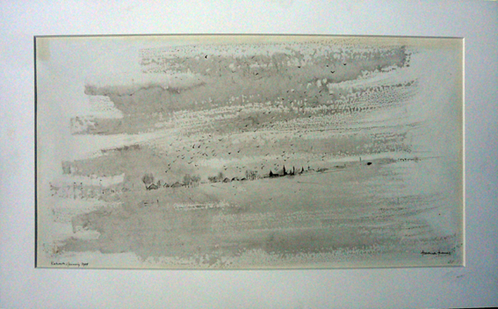'Foggy morning' -Katwoude januari 1984, tekening/aquarel-  kopen? Bied vanaf 60!