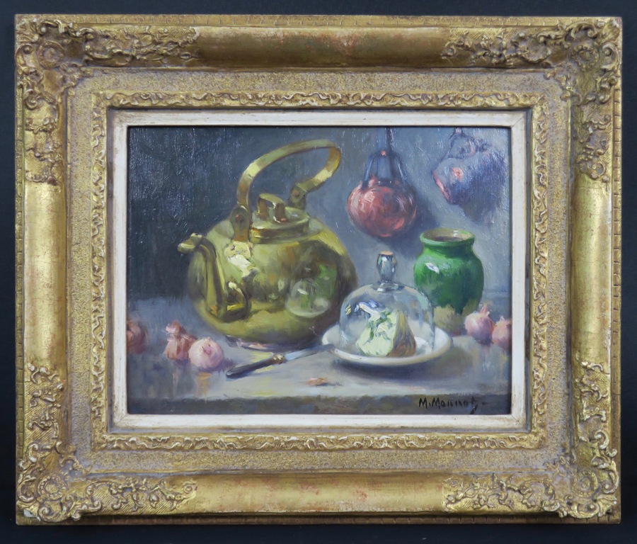 Maurice Louis Monnot: Olieverf op paneel, Cuivre et fromage - Ingelijst verkocht voor € 120!