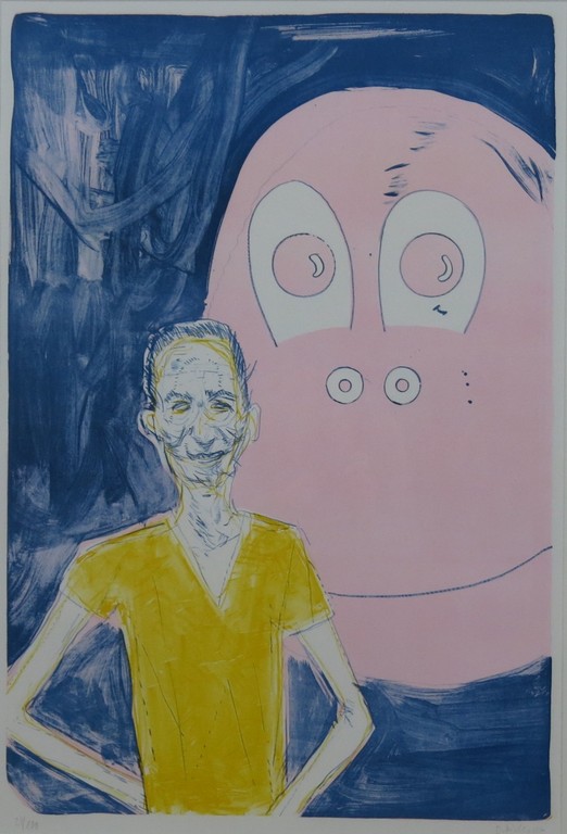 Daniel Richter: Litho, Man en roze beest - Ingelijst (groot) kopen? Bied vanaf 250!