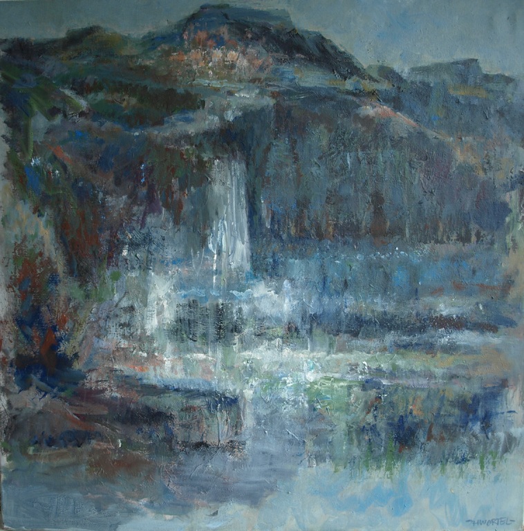 John Wortel ? : Olieverf op doek – Waterval – Gesigneerd - 100 x 100 cm verkocht voor € 55!