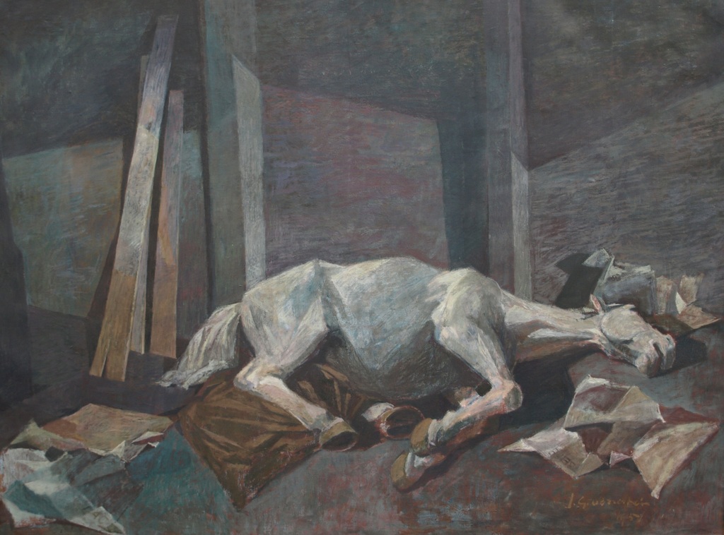 Jan Groenestein : Olieverf op doek , Liggend paard – 150 x 200 cm - 1951 verkocht voor € 750!
