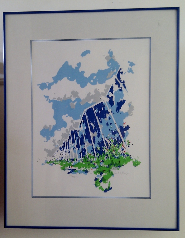 Henk Hofstra: Kleurenlitho, landschap met kassen verkocht voor € 45!