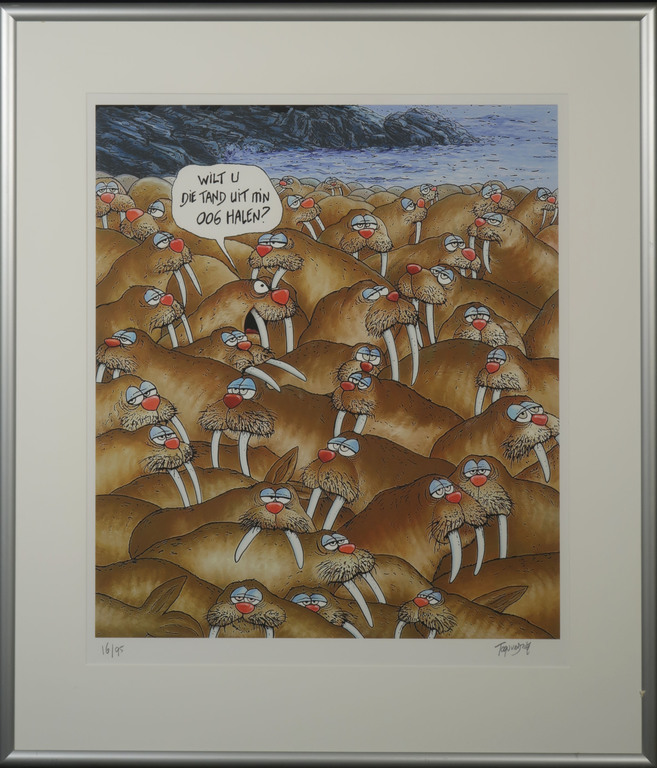 Toon van Driel: Giclee, Wilt u die tand uit m'n oog halen? - Ingelijst verkocht voor € 55!