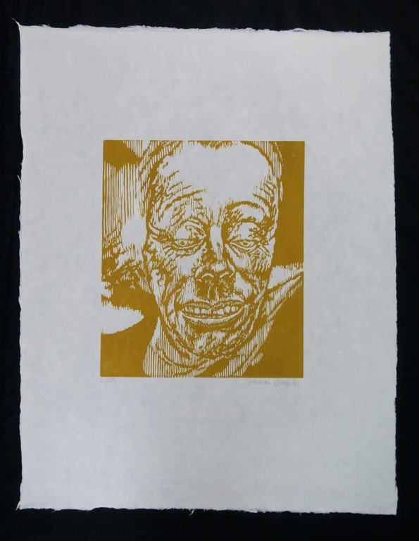 Herman Gordijn: Houtsnede op Japans papier, Portret verkocht voor € 70!