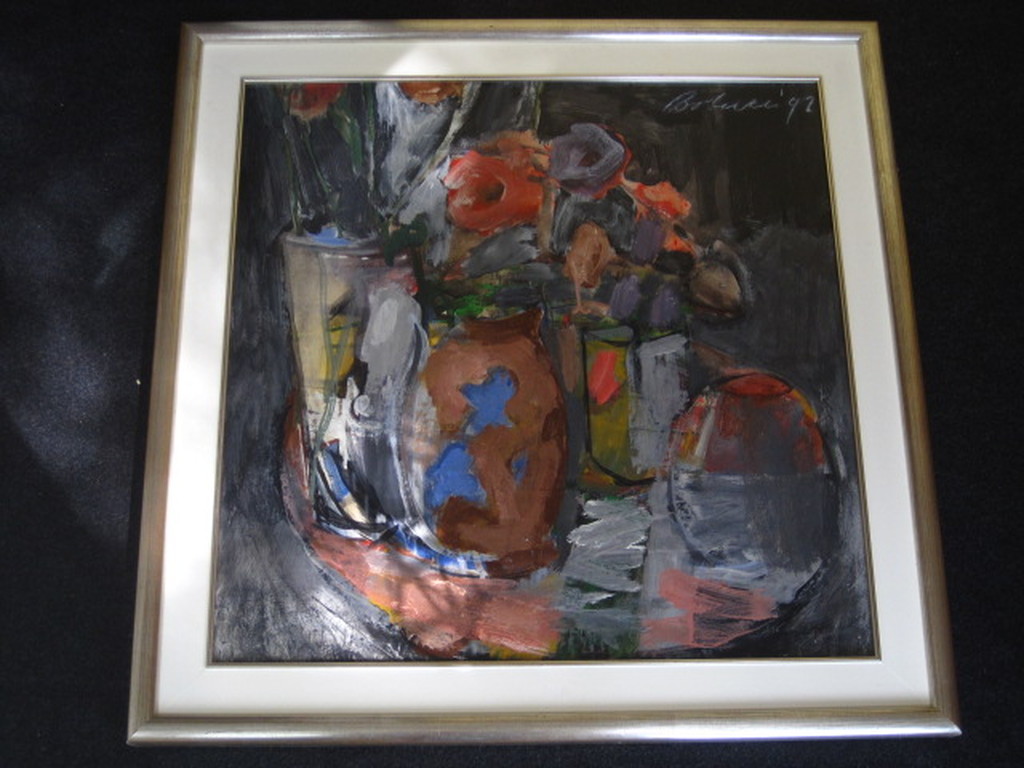 GROOT en zinderend expressionistisch Italiaans? Stilleven gesigneerd 1991 kopen? Bied vanaf 1!