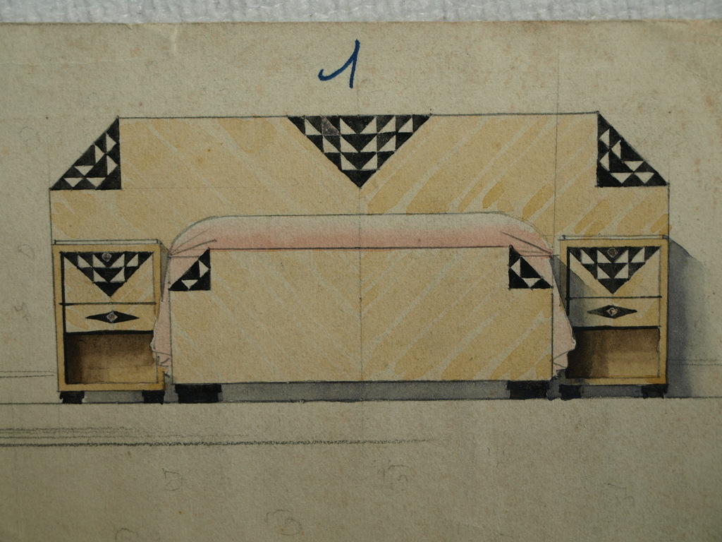 CAMILLE GAUTHIER (1870-1963) – Ontwerp bedmeubel – Art Deco – ca 1920  kopen? Bied vanaf 1!