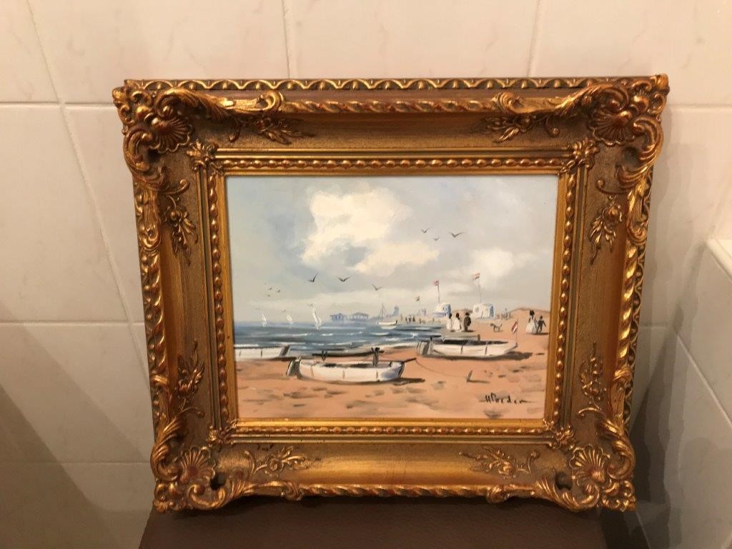 Henk Poeder - Henk Poeder (1964), olieverf op paneel, Strand tafereel verkocht voor € 80!