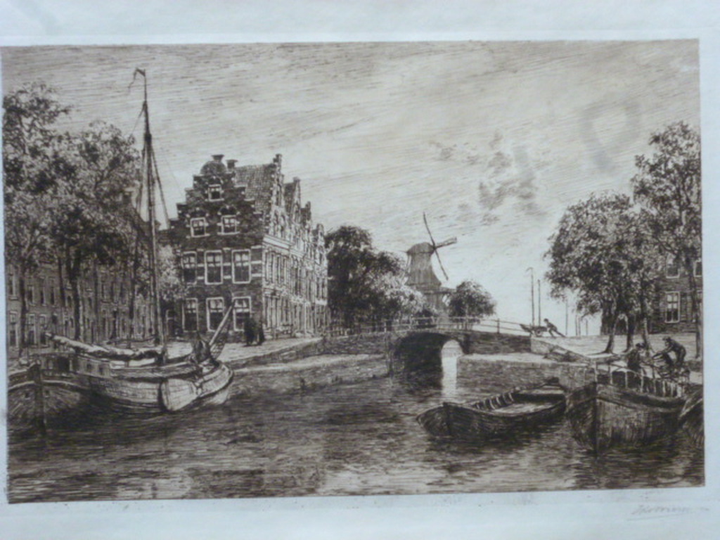 Ids Wiersma - ets - Dokkum, Groot Diep en Zijl verkocht voor € 175!