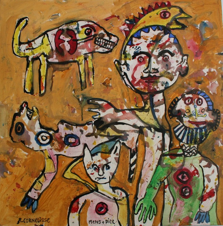 Ruud Cornelisse - Acrylverf op doek - Mens en dier verkocht voor € 80!