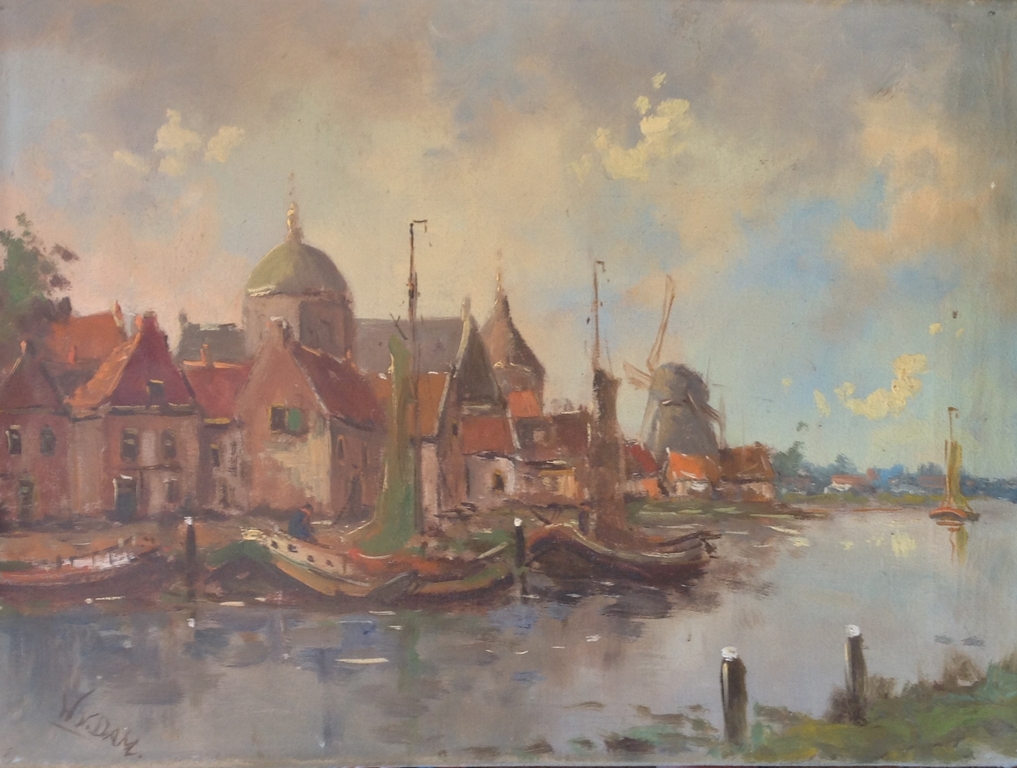 Dorpje aan het water, olieverf op doek kopen? Bied vanaf 1!
