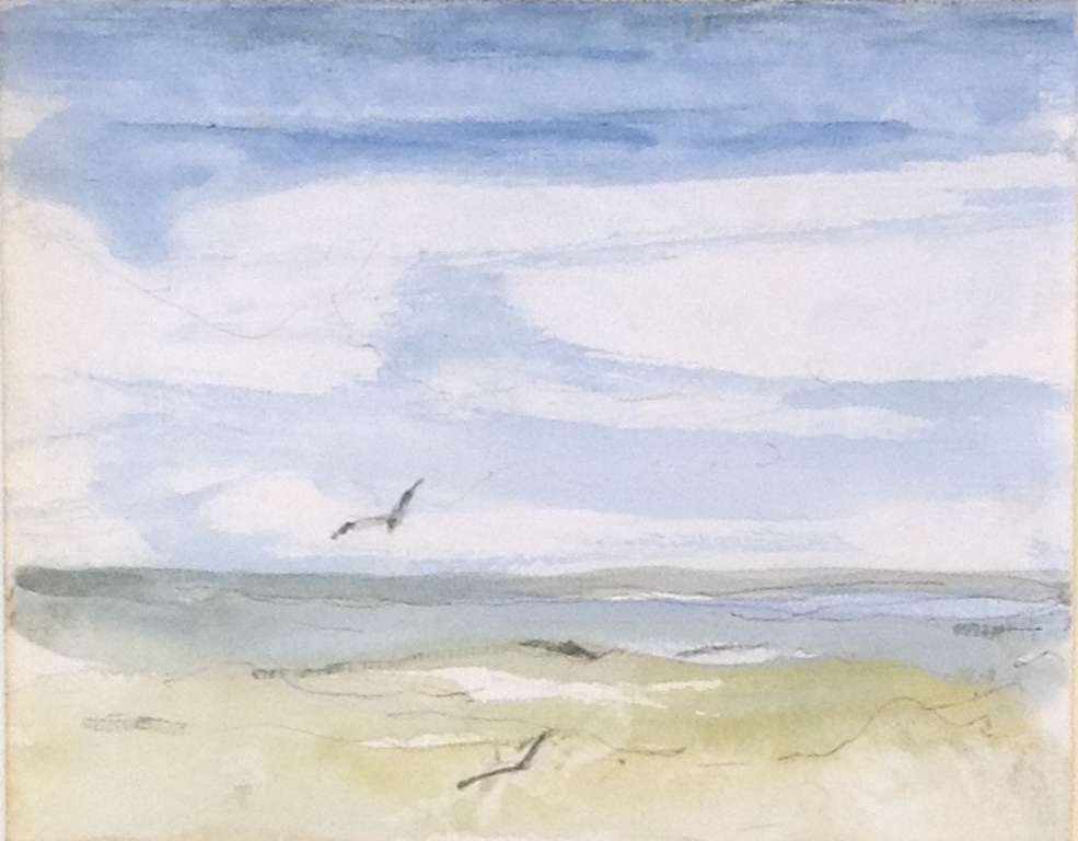 Theo Swagemakers, Strand en meeuwen, aquarel verkocht voor € 95!