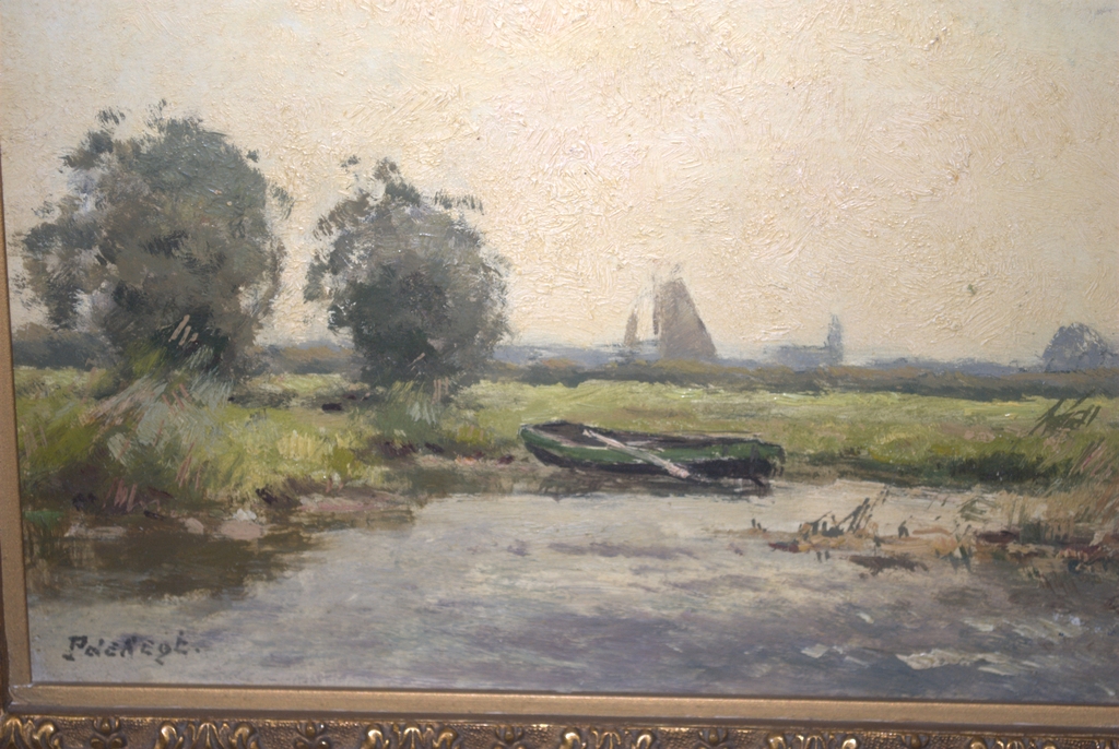 Waterlandschap - olieverf op eikenhouten paneel, gesigneerd. kopen? Bied vanaf 149!