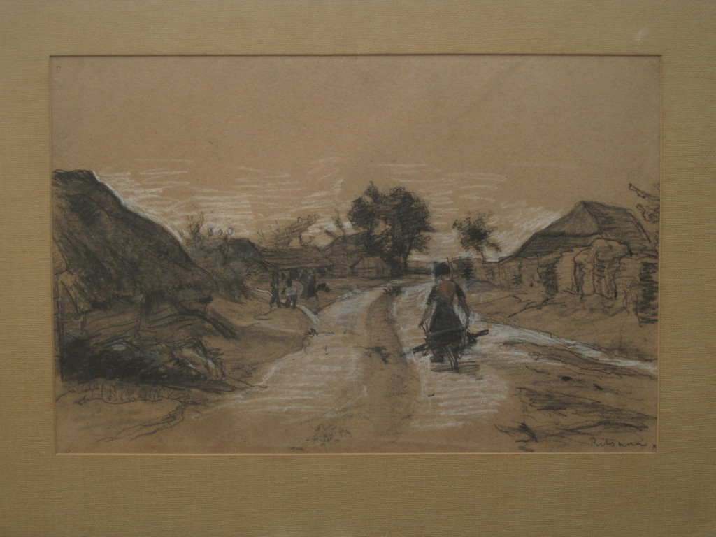 J.C. Ritsema 1869-1943 "boerin op landweg" pasteltekening nav.Haagse School verkocht voor € 35!