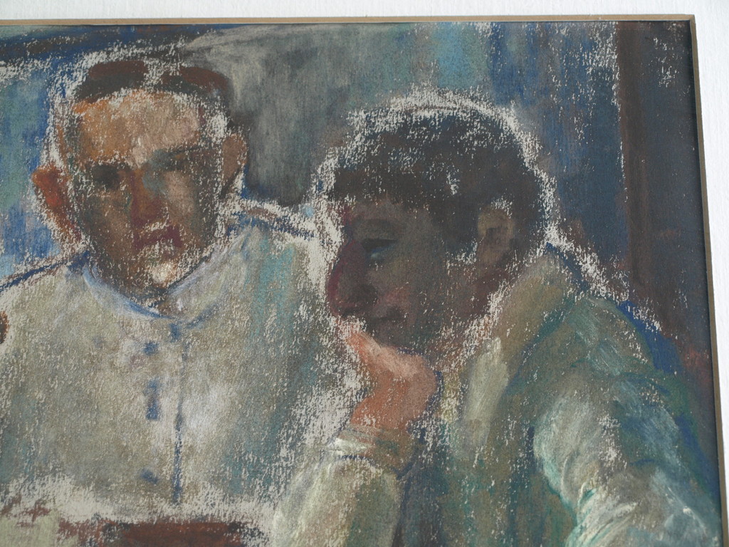 Miriam Cobelens : Pastel – Het gesprek – gesigneerd & ingelijst – 1980  kopen? Bied vanaf 50!