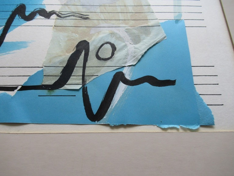 Onbekende kunstenaar: collage en verf, muziekschrift kopen? Bied vanaf 1!