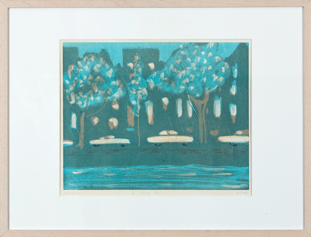 Thom de Jong: Monoprint, A rainy day - Ingelijst kopen? Bied vanaf 35!