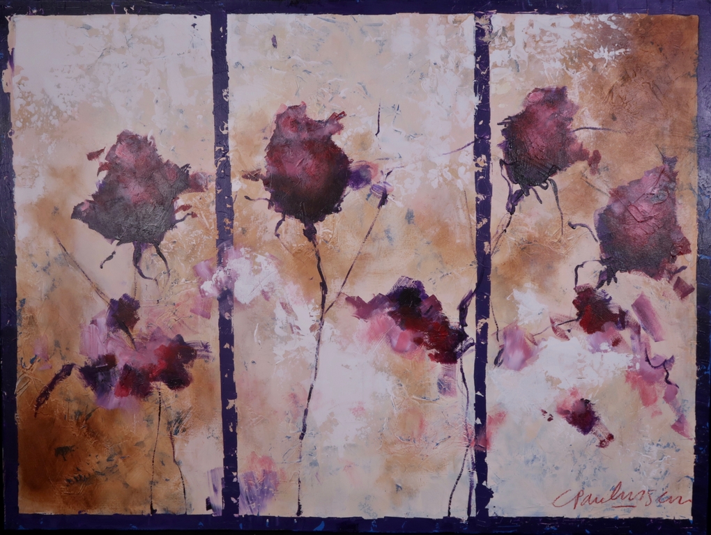 Carolina Paulussen: Acryl op doek, Rozen I (Zeer groot) verkocht voor € 200!