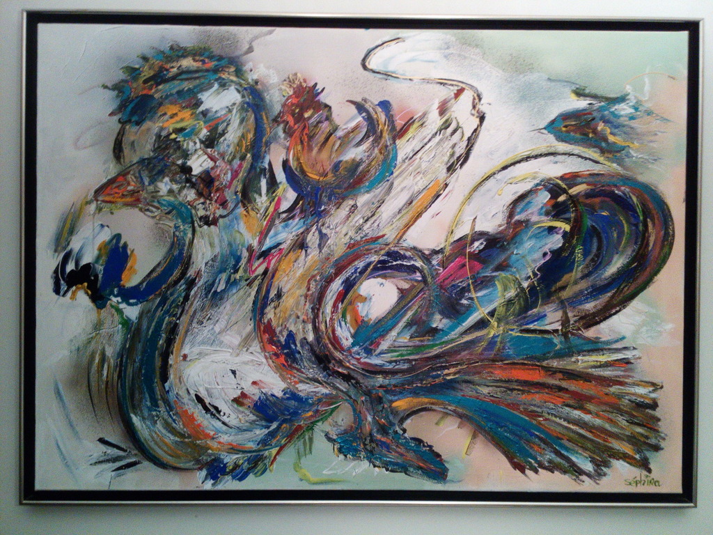 Sephina Kersten, Acryl op doek, Duckies Polonaise verkocht voor € 1150!