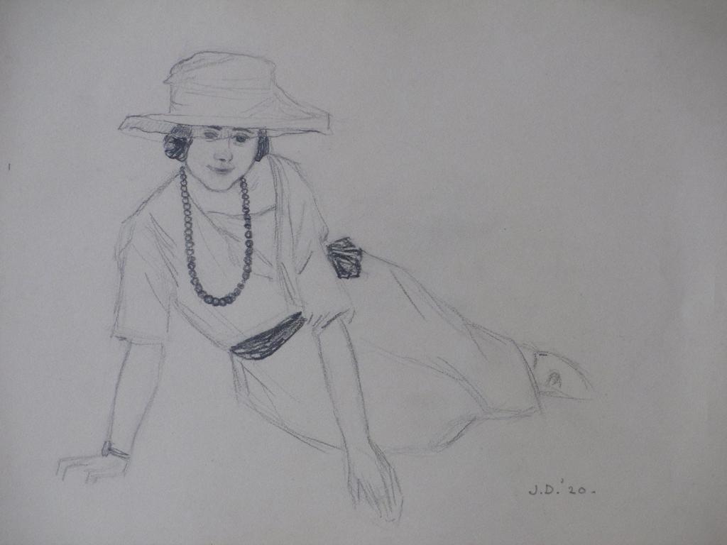 Jacob Dooijewaard, Zittende dame met hoed, Tekening verkocht voor € 35!