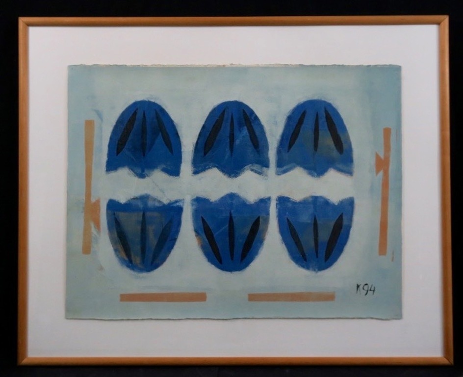 Aafke Kelly: Olieverf op papier, Blues in the field - Ingelijst verkocht voor € 60!