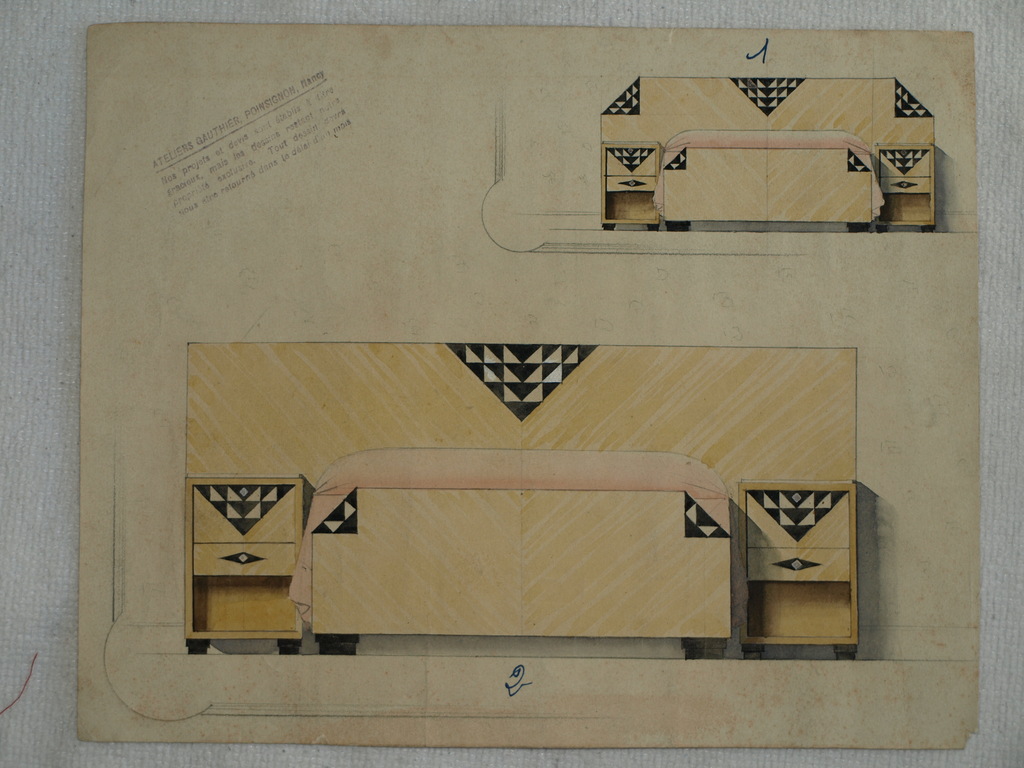 CAMILLE GAUTHIER (1870-1963) – Ontwerp bedmeubel – Art Deco – ca 1920  kopen? Bied vanaf 1!