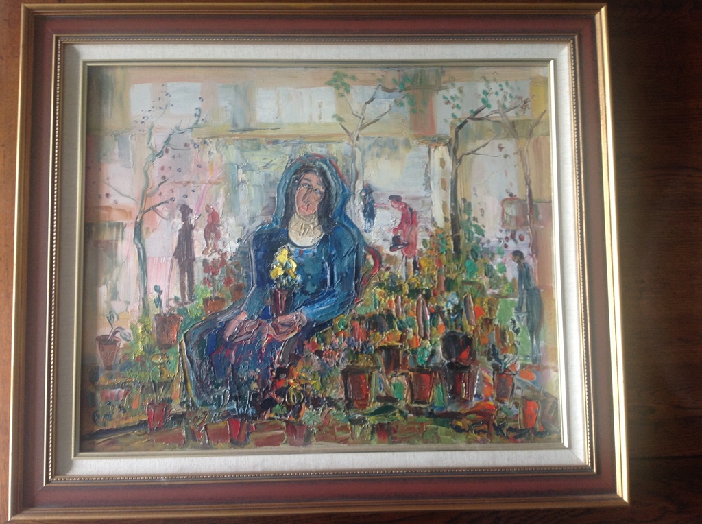 Antoon Kruysen, olieverf schilderij van Bloemenmeisje in Frankrijk. verkocht voor € 250!