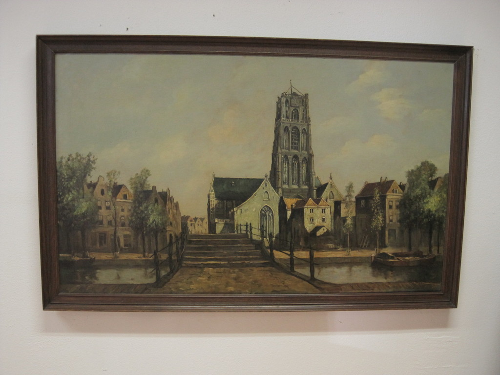 omstreeks 1920 - GROOT stadsgezicht Rotterdam Laurenskerk onduid gesigneerd kopen? Bied vanaf 1!