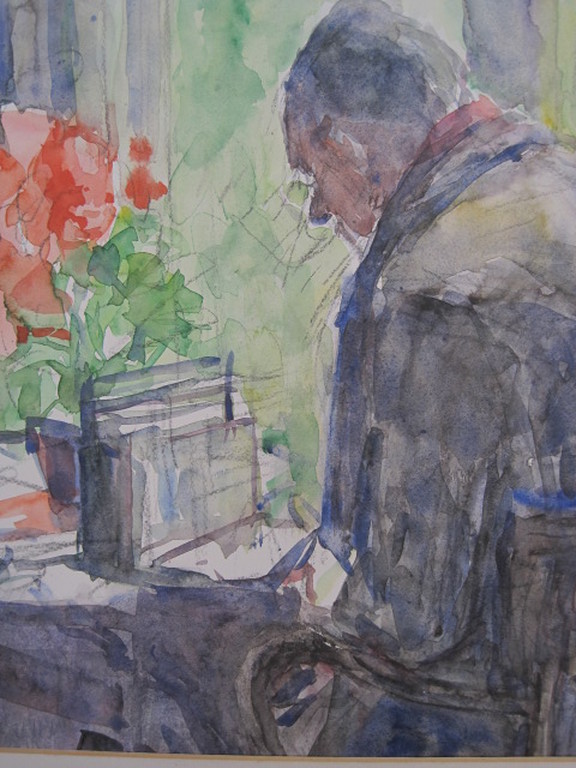 Henk Fonville (1919-2011) aquarel "man bij radio" gesigneerd 1980 verkocht voor € 55!