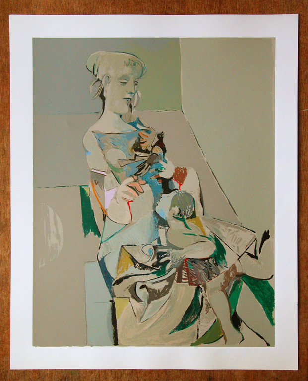 LINO DINETTO, originele kleurenlitho, ‘Donna con colomba e bambino’ kopen? Bied vanaf 45!