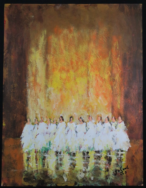 Jose van Gool: Acryl op papier, Z.T. Figuren in het wit verkocht voor € 40!