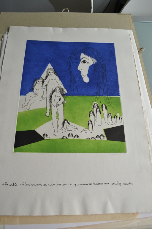 Ans Wortel ets 'Als witte zeilen...' 1973 (Prent 190) verkocht voor € 70!