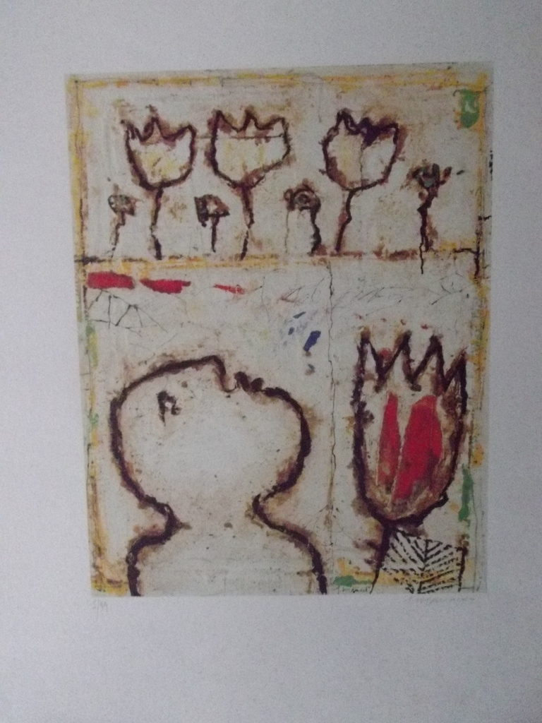 Zonder titel, lithografie, handgesigneerd rechts , afmeting 50 x 66,  verkocht voor € 120!
