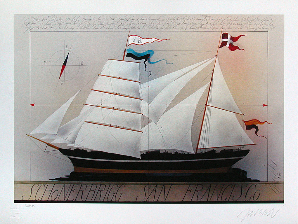 Alois Janak, ‘Schonerbrigg San Francisco’, handgesigneerd, ed. 50 verkocht voor € 125!
