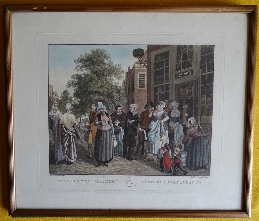 Ingekleurde gravure, Hollandsche Costumes, te Amsterdam, 19e eeuw kopen? Bied vanaf 1!