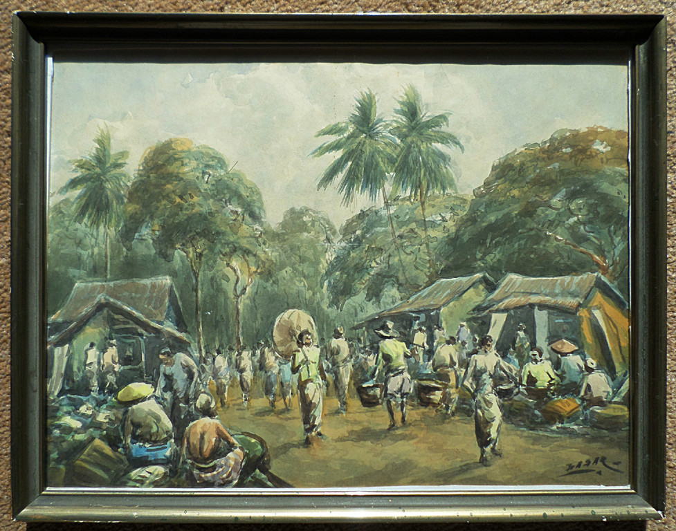Basar - Indische markt, aquarel (ingelijst) kopen? Bied vanaf 40!