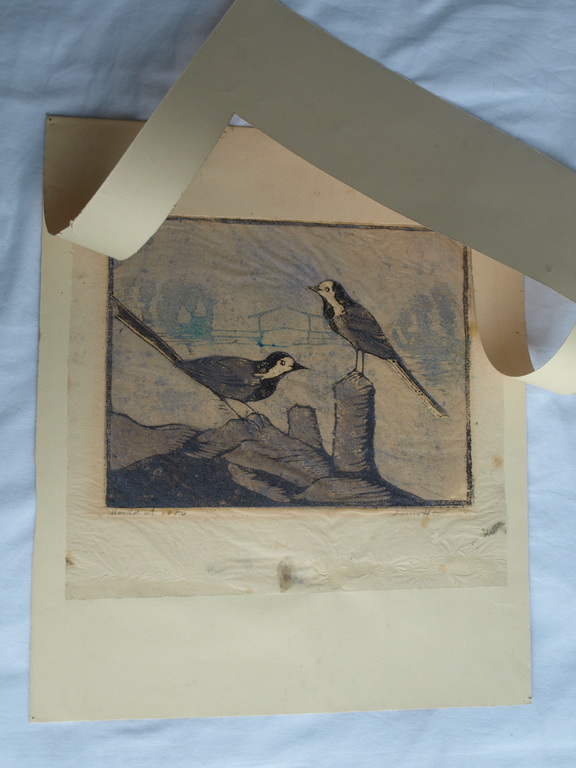 Louis Haver : Houtsnede , 2 Vogels – Gesigneerd – ca 1950 kopen? Bied vanaf 35!
