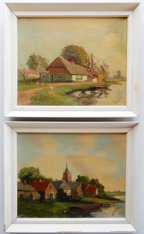 Onbekende maker - Hollands landschap ca. 1930 - Twee schilderijen kopen? Bied vanaf 1!