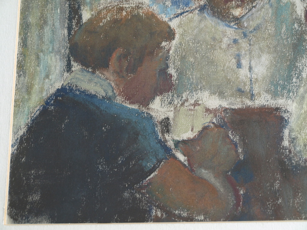 Miriam Cobelens : Pastel – Het gesprek – gesigneerd & ingelijst – 1980  kopen? Bied vanaf 50!