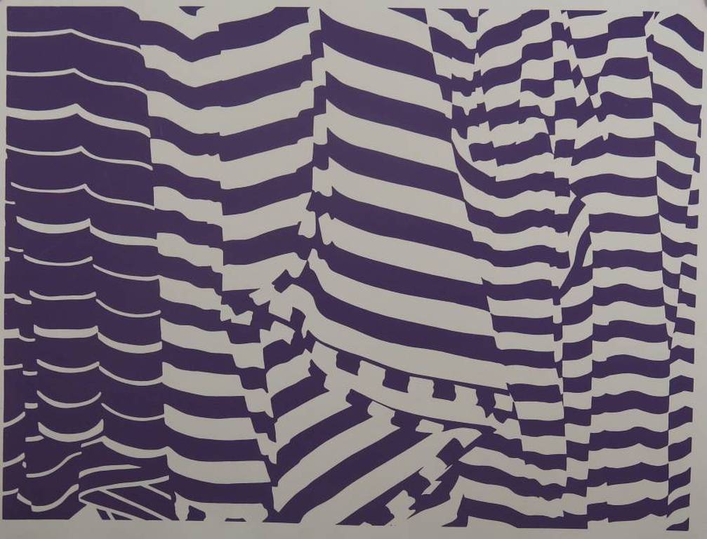 Har Sanders: Zeefdruk, Abstracte compositie in paars verkocht voor € 35!