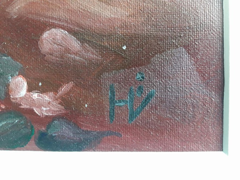 Stilleven, acrylverf op schilderskarton, ingelijsd, gesigneerd met monogram. kopen? Bied vanaf 1!