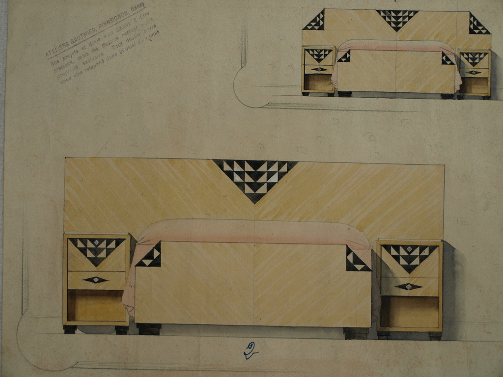 CAMILLE GAUTHIER (1870-1963) – Ontwerp bedmeubel – Art Deco – ca 1920  kopen? Bied vanaf 1!
