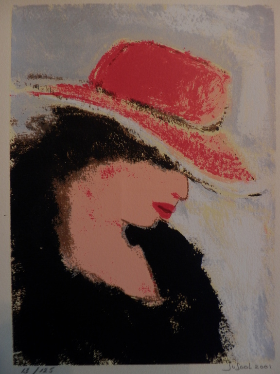 JOSE van GOOL Zeefdruk DAME MET RODE HOED Handgesigneerd kopen? Bied vanaf 45!